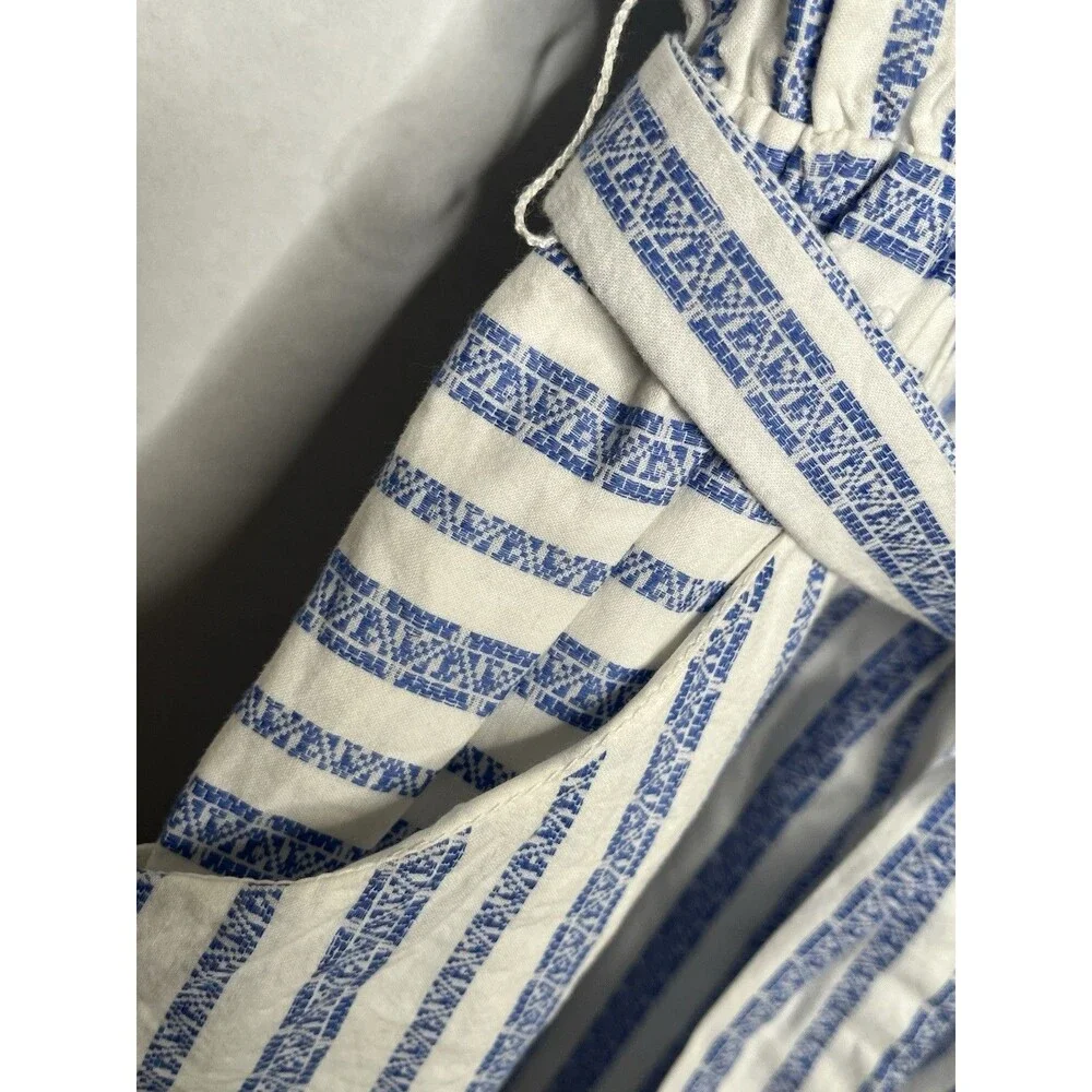 Merona Dress Women Size Small Blue White Striped Belted Pockets Cap Sleeve